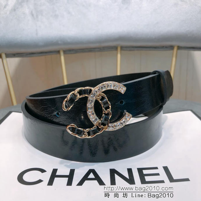 CHANEL香奈兒 18新款 zp同步 CC鏈條鑽扣 進口頭層皺山羊紋皮 時尚百搭款皮帶  xfp1155